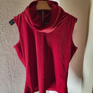 ACW Design Red Velvet Sleeveless Cowl Neck Top